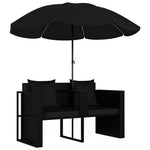 HKH Espreguiçadeira Para Jardim Com Guarda-sol Vime Pe - Preto