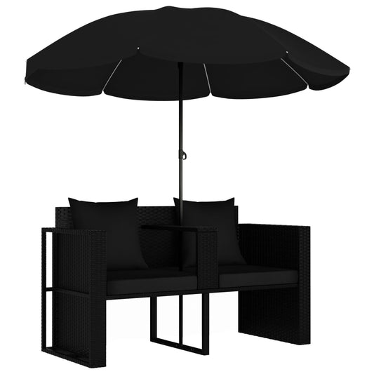 HKH Espreguiçadeira Para Jardim Com Guarda-sol Vime Pe - Preto