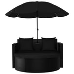 HKH Espreguiçadeira Para Jardim Com Guarda-sol Vime Pe - Preto