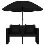 HKH Espreguiçadeira Para Jardim Com Guarda-sol Vime Pe - Preto