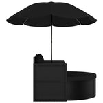 HKH Espreguiçadeira Para Jardim Com Guarda-sol Vime Pe - Preto