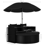 HKH Espreguiçadeira Para Jardim Com Guarda-sol Vime Pe - Preto
