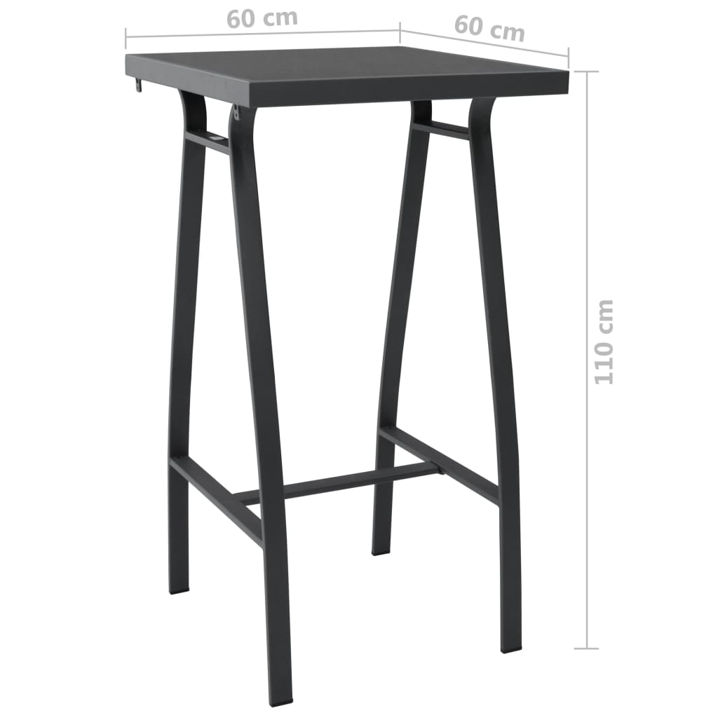 HKH Mesa de Bar para Jardim Vidro Temperado - Preto
