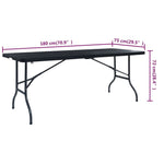 HKH Mesa de Jardim Dobrável 180x75x72 Cm Pead Imitação Vime - Preto