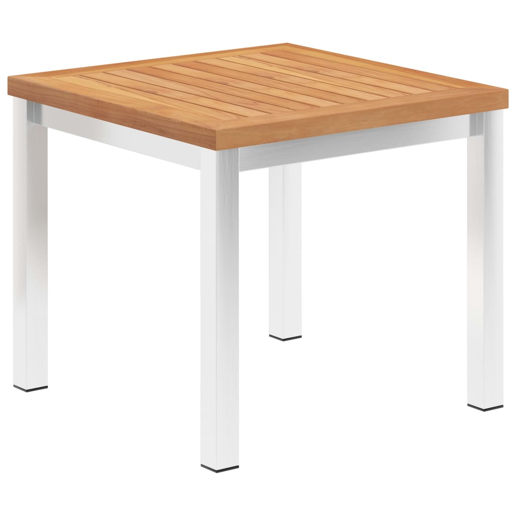 HKH Mesa de Apoio Jardim 45x45x38 Cm Teca Maciça/aço Inoxidável - Marrom