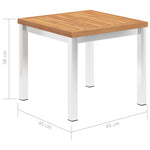 HKH Mesa de Apoio Jardim 45x45x38 Cm Teca Maciça/aço Inoxidável - Marrom