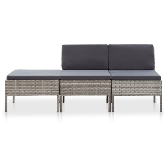 HKH Conjunto Lounge de Jardim C/ Almofadões 3 Pcs Vime Pe - Cinzento