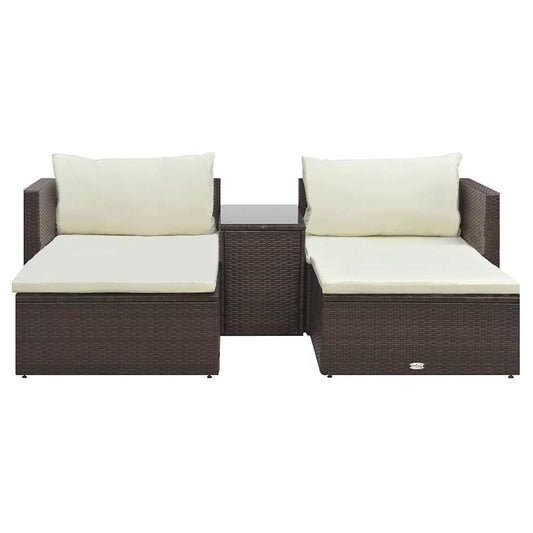 HKH 5 Pcs Conjunto Lounge Jardim C/ Almofadões Vime Pe Castanho - Marrom
