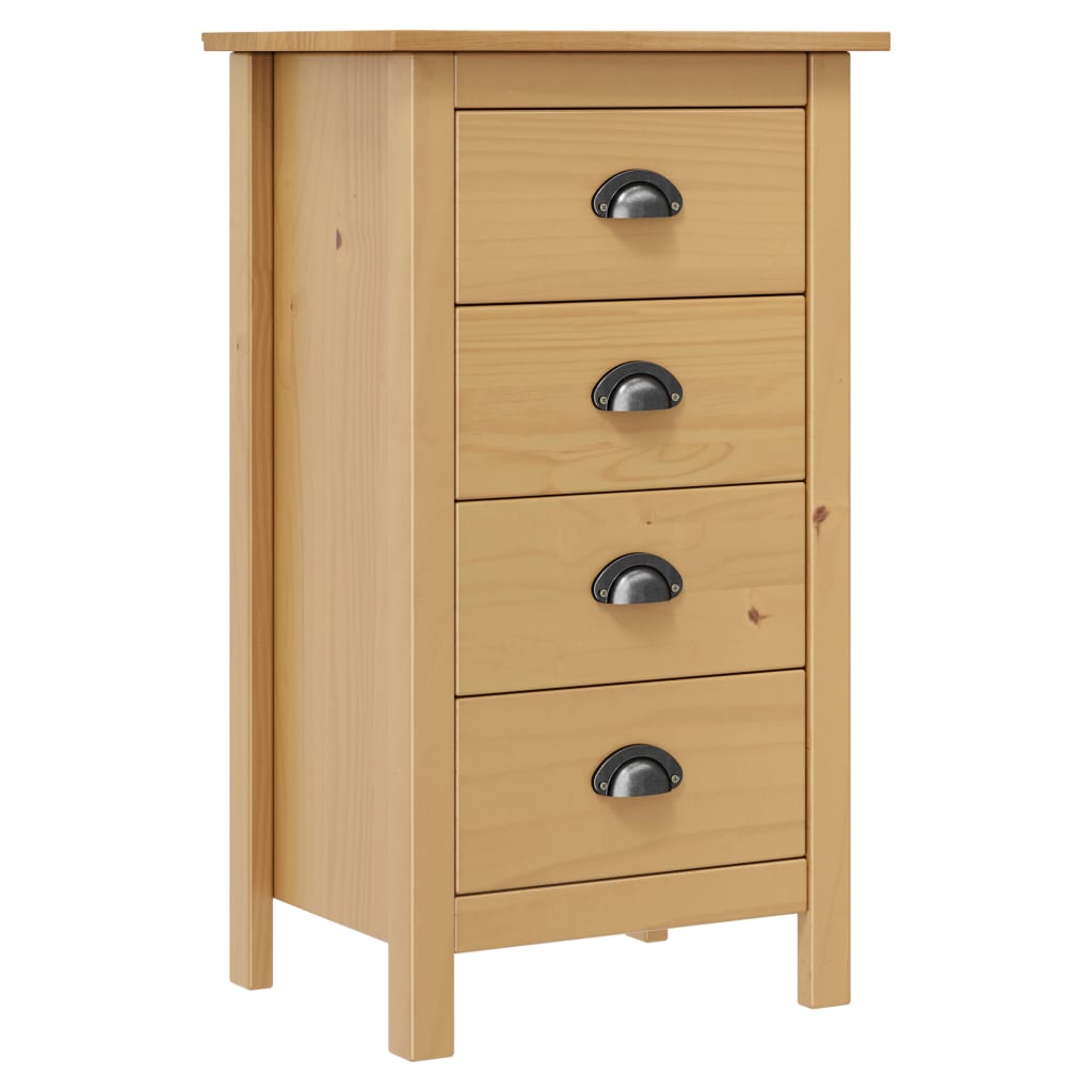 Aparador moderno HKH Hill de madera maciza de pino con 4 cajones - Marrón miel