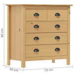 Aparador moderno HKH Hill de madera maciza de pino con 5 cajones - Marrón miel
