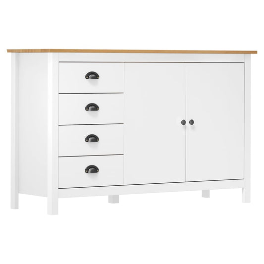 Aparador Hill HKH en Madera de Pino Maciza con 2 Puertas y 4 Cajones 130 X 40 X 80 Cm - Blanco y Marrón Miel