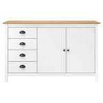 Aparador Hill HKH en Madera de Pino Maciza con 2 Puertas y 4 Cajones 130 X 40 X 80 Cm - Blanco y Marrón Miel