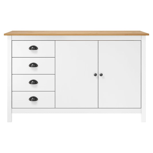 Aparador Hill HKH en Madera de Pino Maciza con 2 Puertas y 4 Cajones 130 X 40 X 80 Cm - Blanco y Marrón Miel