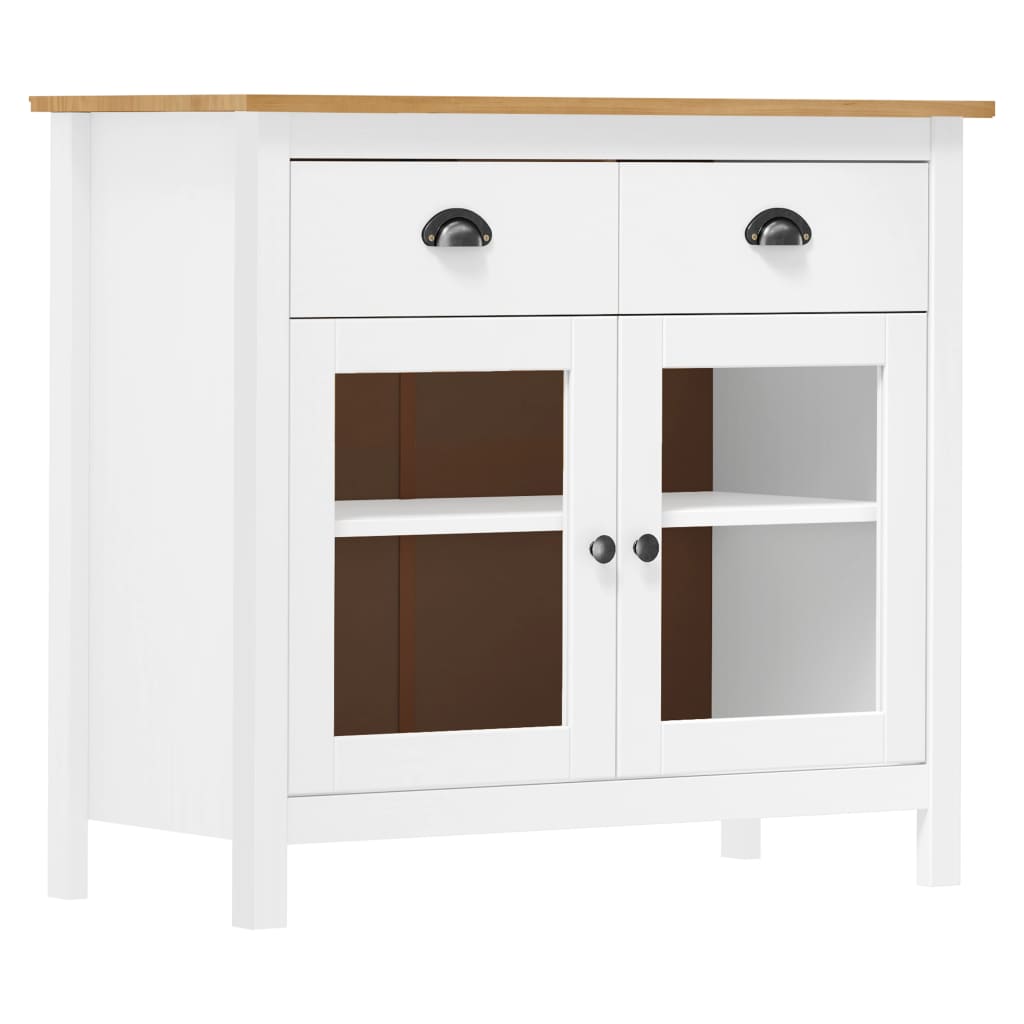 Aparador Hill HKH de madera de pino maciza con 2 puertas y 2 cajones 90 x 40 x 80 cm - Blanco y Marrón Miel