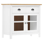 Aparador Hill HKH de madera de pino maciza con 2 puertas y 2 cajones 90 x 40 x 80 cm - Blanco y Marrón Miel