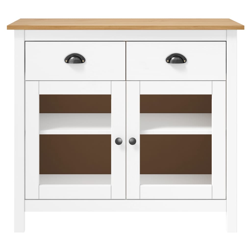 Aparador Hill HKH de madera de pino maciza con 2 puertas y 2 cajones 90 x 40 x 80 cm - Blanco y Marrón Miel