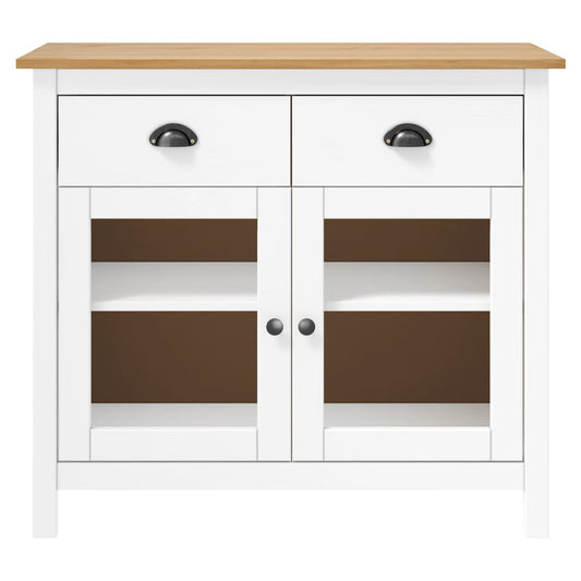 HKH Aparador Hill em Madeira de Pinho Maciça com 2 Portas e 2 Gavetas 90 X 40 X 80 Cm - Branco e Castanho Mel