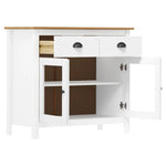 Aparador Hill HKH de madera de pino maciza con 2 puertas y 2 cajones 90 x 40 x 80 cm - Blanco y Marrón Miel