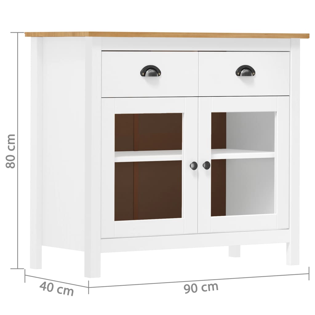 Aparador Hill HKH de madera de pino maciza con 2 puertas y 2 cajones 90 x 40 x 80 cm - Blanco y Marrón Miel