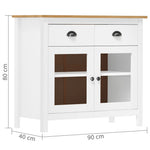 Aparador Hill HKH de madera de pino maciza con 2 puertas y 2 cajones 90 x 40 x 80 cm - Blanco y Marrón Miel