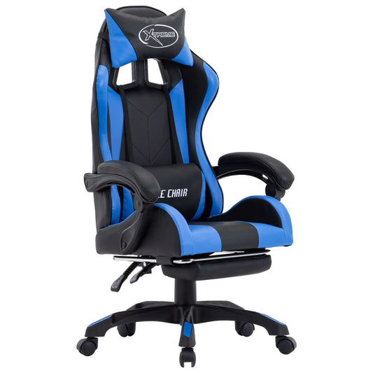 HKH Cadeira Estilo Corrida com Apoio Pés em Couro Artificial - Azul/Preto