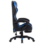 Silla de estilo de carreras HKH con reposapiés en piel sintética - Azul/Negro