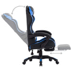 Silla de estilo de carreras HKH con reposapiés en piel sintética - Azul/Negro
