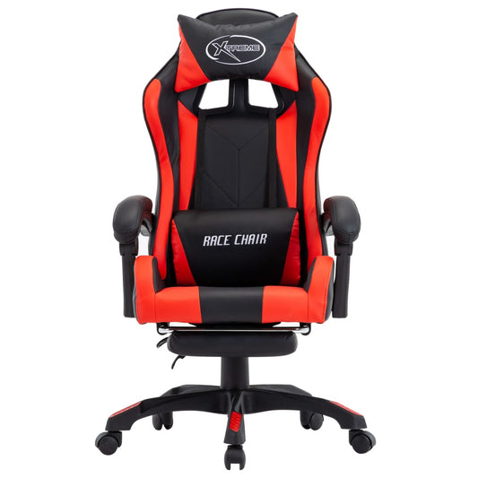 HKH Cadeira Estilo Corrida com Apoio Pés em Couro Artificial - Vermelho/Preto