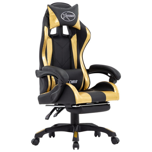 HKH Cadeira Estilo Corrida com Apoio Pés em Couro Artificial -  Dourado/Preto