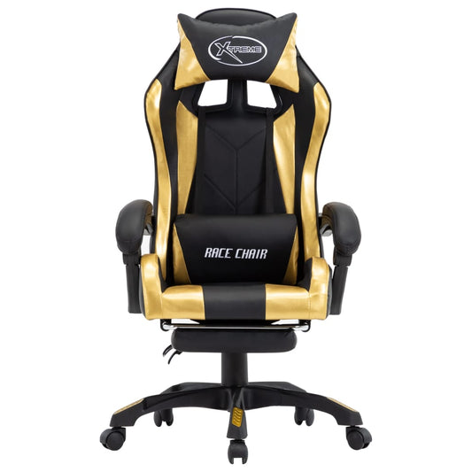 HKH Cadeira Estilo Corrida com Apoio Pés em Couro Artificial -  Dourado/Preto