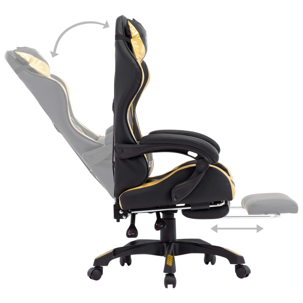 Silla de estilo de carreras HKH con reposapiés en cuero artificial - Dorado/Negro