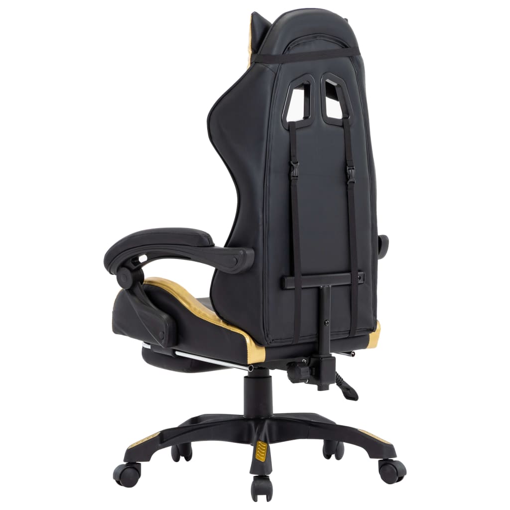 Silla de estilo de carreras HKH con reposapiés en cuero artificial - Dorado/Negro
