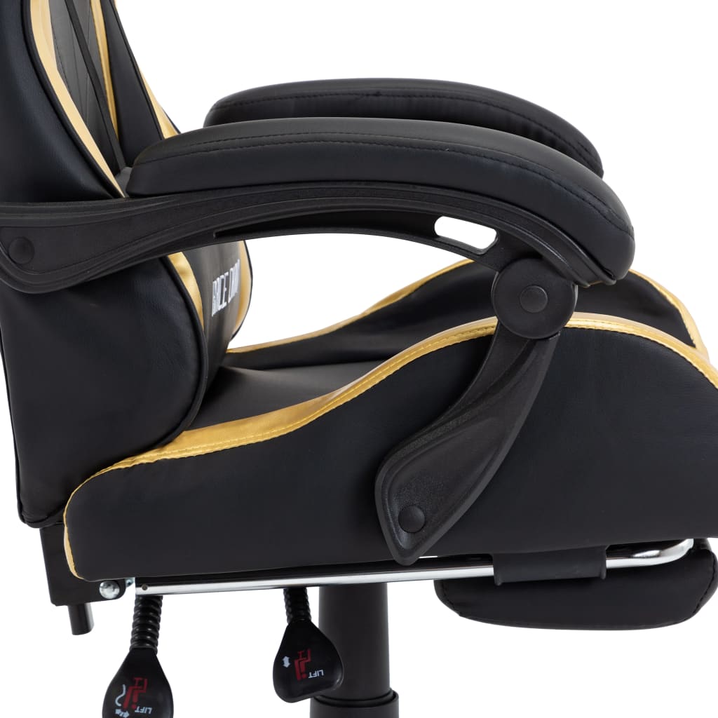 Silla de estilo de carreras HKH con reposapiés en cuero artificial - Dorado/Negro