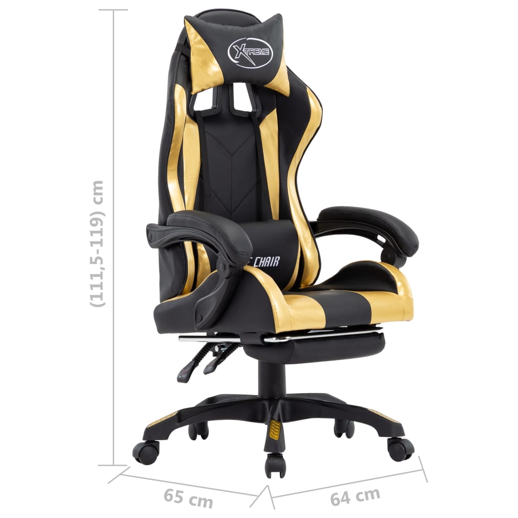 Silla de estilo de carreras HKH con reposapiés en cuero artificial - Dorado/Negro