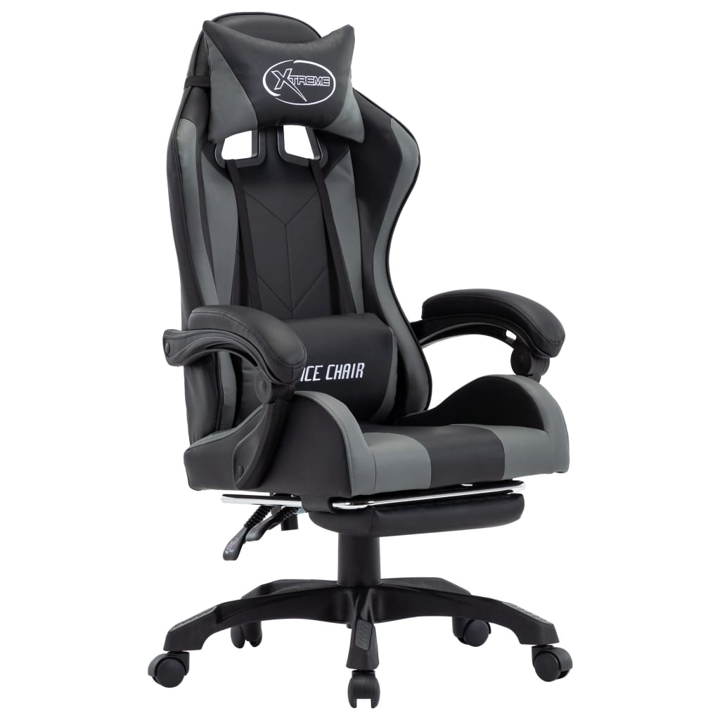 HKH Cadeira Estilo Corrida com Apoio Pés em Couro Artificial - Cinzento/Preto