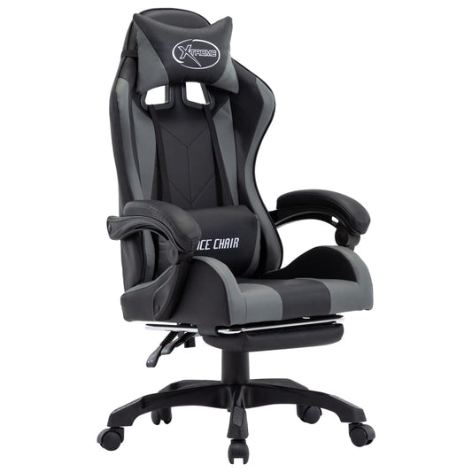 HKH Cadeira Estilo Corrida com Apoio Pés em Couro Artificial - Cinzento/Preto