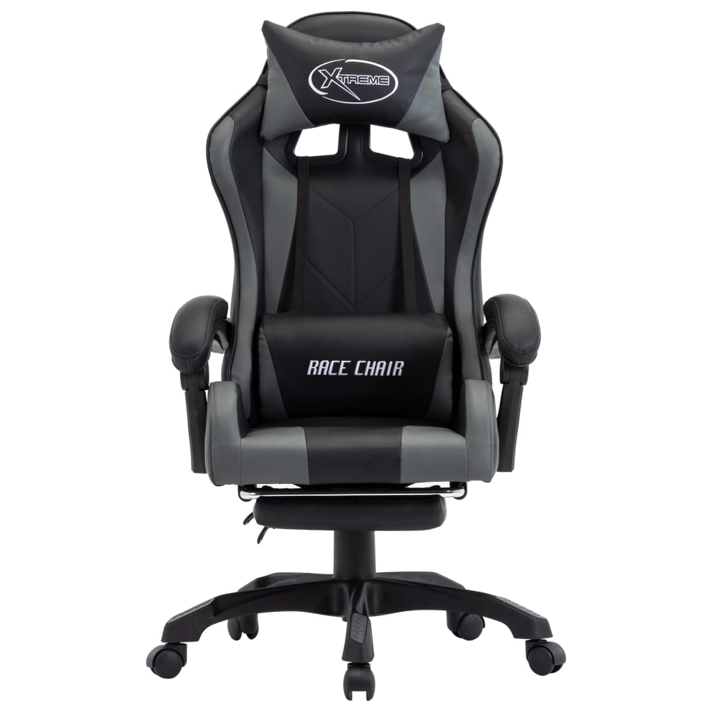 HKH Cadeira Estilo Corrida com Apoio Pés em Couro Artificial - Cinzento/Preto