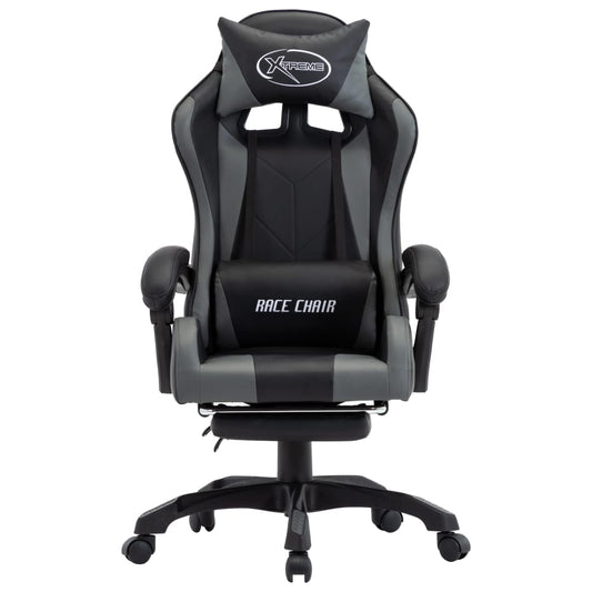 HKH Cadeira Estilo Corrida com Apoio Pés em Couro Artificial - Cinzento/Preto