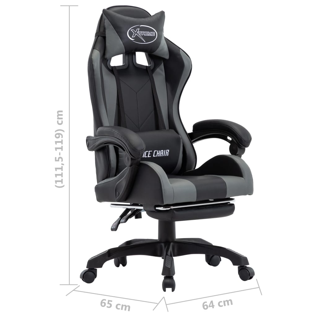HKH Cadeira Estilo Corrida com Apoio Pés em Couro Artificial - Cinzento/Preto