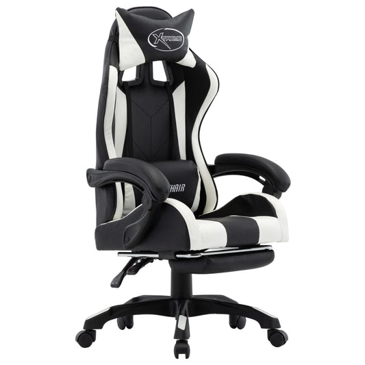HKH Cadeira Estilo Corrida com Apoio Pés em Couro Artificial - Branco/Preto
