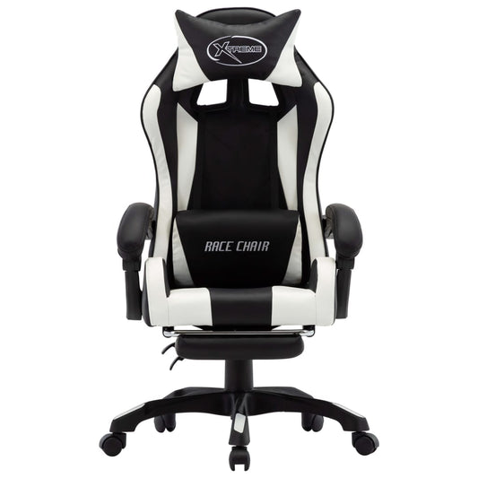HKH Cadeira Estilo Corrida com Apoio Pés em Couro Artificial - Branco/Preto