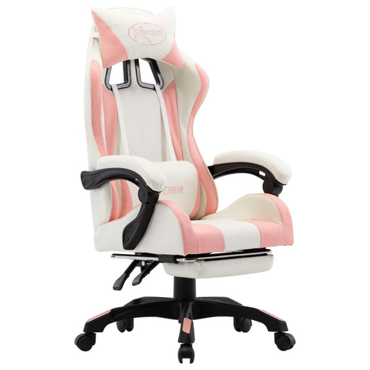 HKH Cadeira Estilo Corrida com Apoio Pés em Couro Artificial - Rosa/Branco
