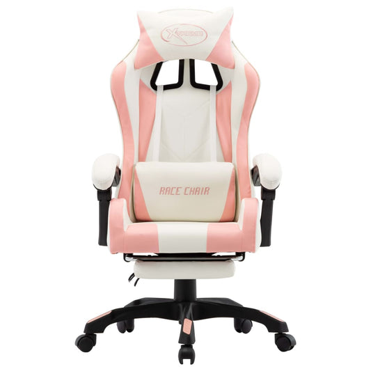 HKH Cadeira Estilo Corrida com Apoio Pés em Couro Artificial - Rosa/Branco