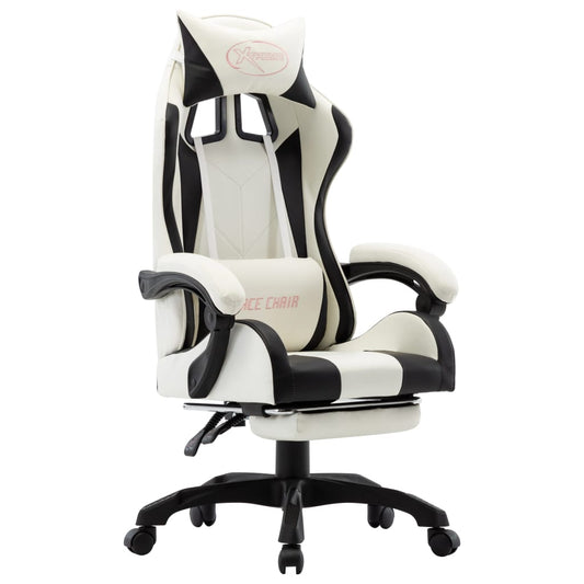 HKH Cadeira Estilo Corrida com Apoio Pés em Couro Artificial - Preto/- Branco
