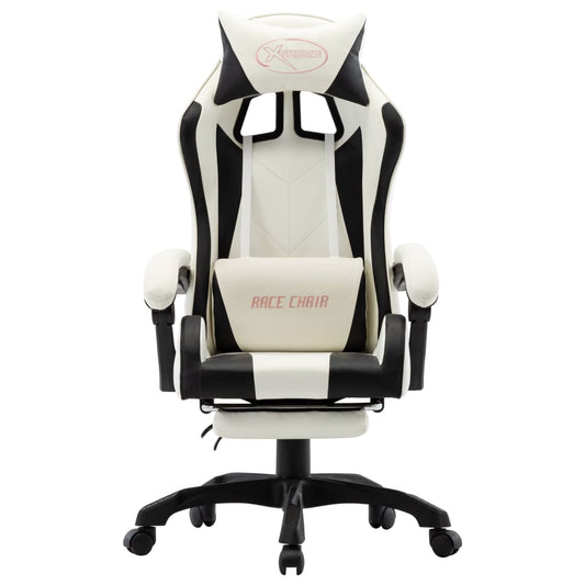 HKH Cadeira Estilo Corrida com Apoio Pés em Couro Artificial - Preto/- Branco