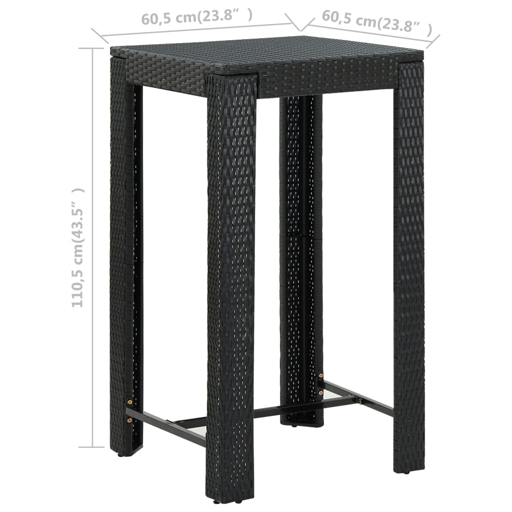 HKH Mesa de Bar para Jardim 60,5x60,5x110,5 Cm Vime Pe - Preto