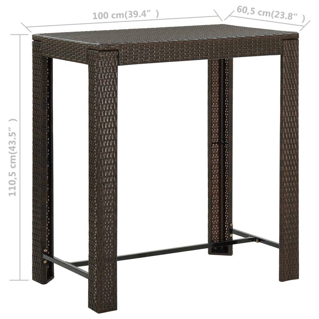 HKH Mesa de Bar para Jardim 100x60,5x110,5 Cm Vime Pe Castanho - Marrom
