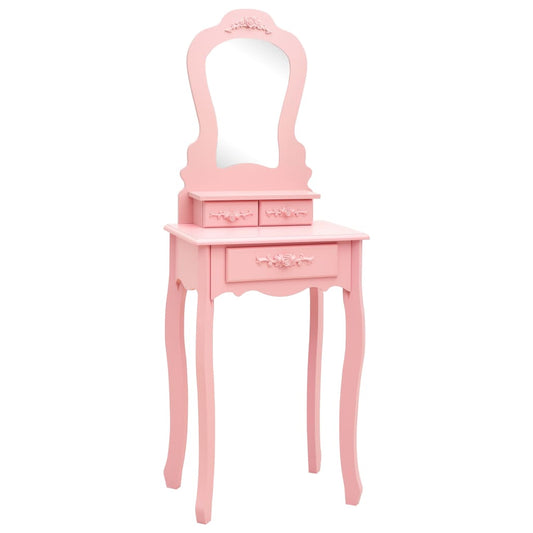 HKH Conj. Toucador com Banco em Madeira Paulownia - 50x59x136 Cm - Rosa