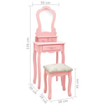 HKH Conj. Tocador con Taburete de Madera de Paulownia - 50x59x136 Cm - Rosa