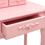HKH Conj. Tocador con Taburete de Madera de Paulownia - 50x59x136 Cm - Rosa